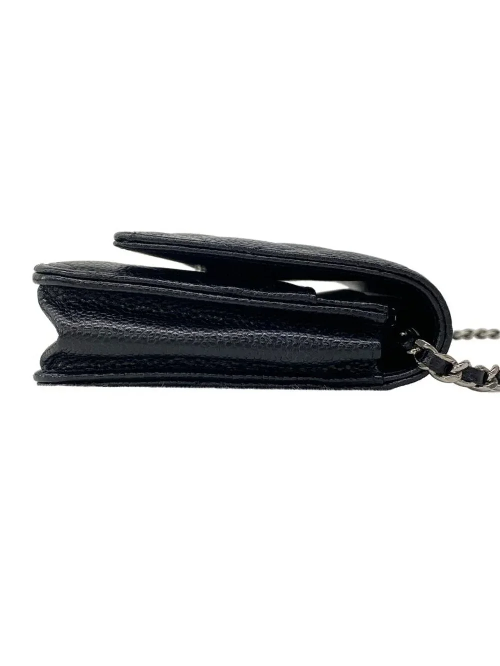 Chanel Wallet Quilted Black Chain Metal Silver Shoulder